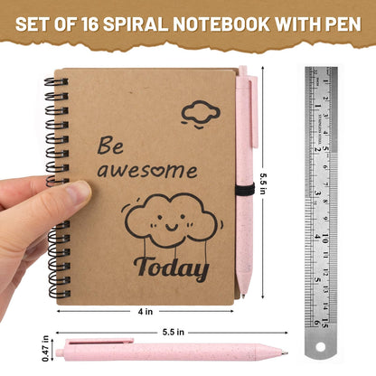 Dynta 16 Set Inspirational Journals Bulk, 4"x5.5" Small Spiral Notebooks with Pens, Motivational Office School Supplies, Gifts for Coworkers Employees Students