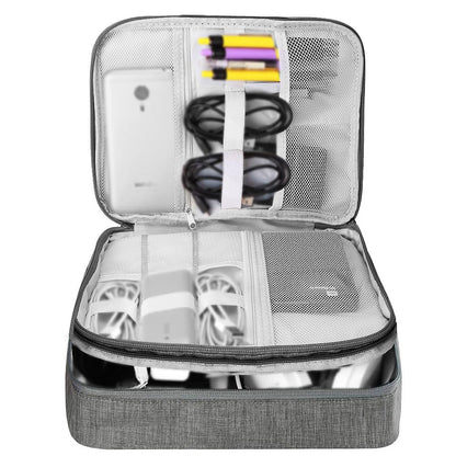HCFGS Travel Cable Organiser Bag, Electronics Accessories Organizer Bag Extra Large 3-Layers Universal Carry Travel Gadget Bag for Power Bank, Memory Card, Data cable, Charger Hard Disk (Grey)