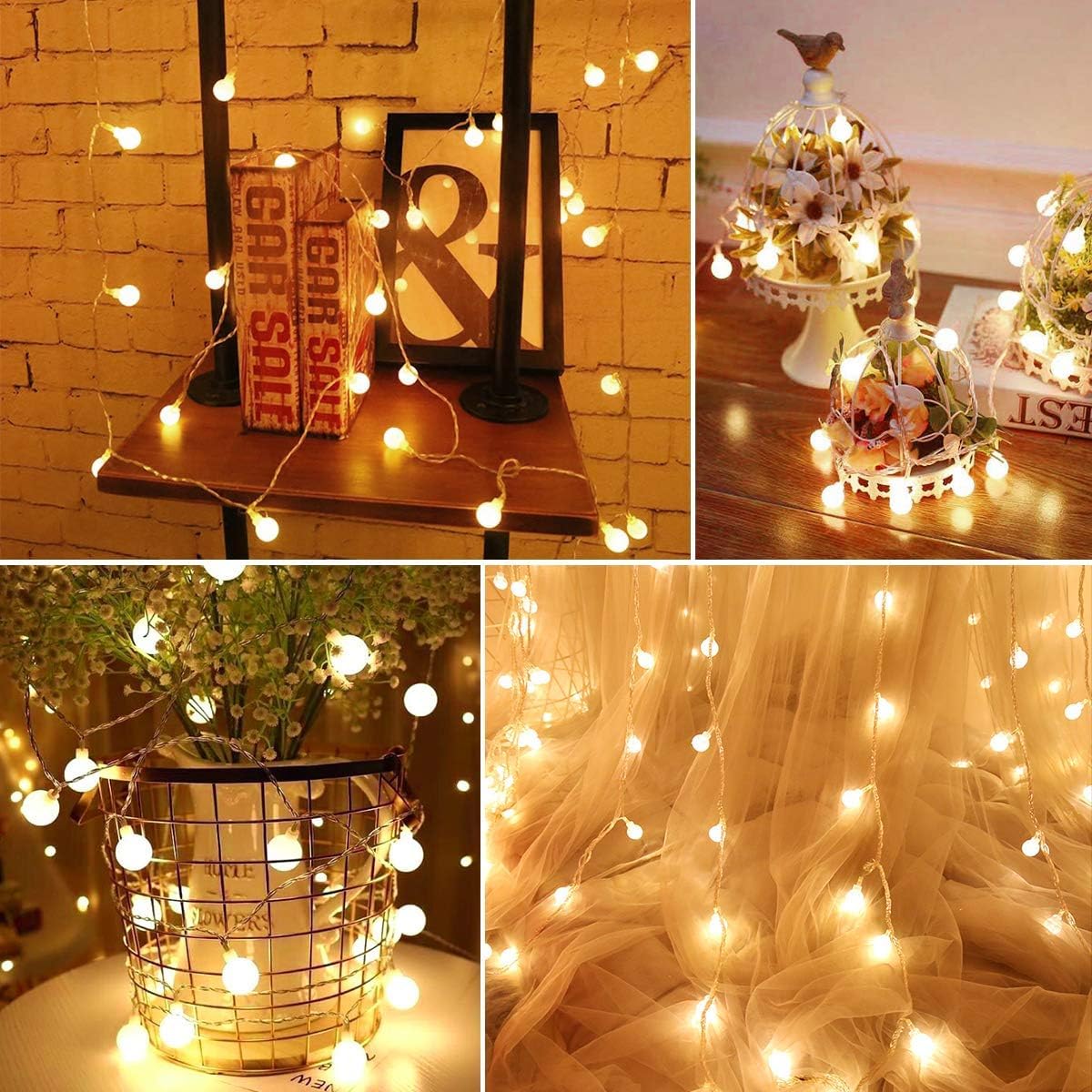 Fulighture Fairy Lights, 2 Lighting Modes, 16ft 40LEDs Ball IP65 Globe String Light Battery Operated, Decoraction for Indoor Lighting, Bedroom, Wedding, Party, Christmas, Tree (Warm White)