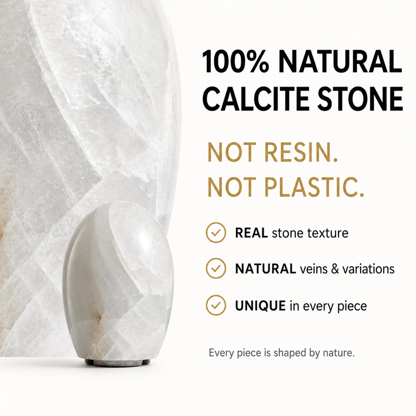Artsolute Natural Calcite Stone Lamp – 15lbs Solid Crystal (7KG), Handcrafted One-of-a-Kind Table Lamp, Warm Dimmable Glow, Unique Home Decor & Gift