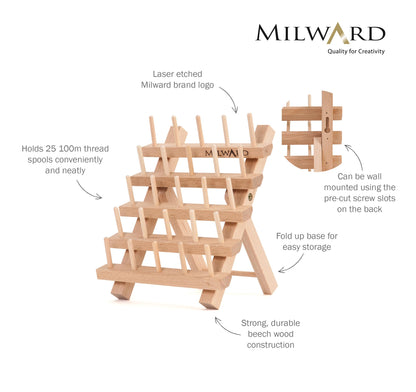 MILWARDS 2511423 Holder: 25 Spools: Beech Wood, 14.5 x 15.5 x 18cm