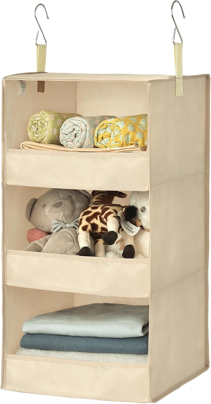 GRANNY SAYS 3-Shelf Hanging Closet Organizer, Khaki Closet Storage Hanging