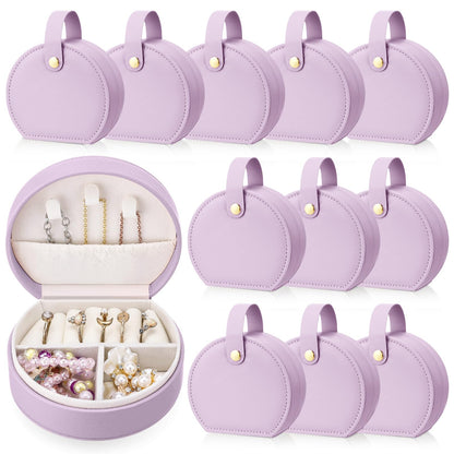 Weysat 12 Pack Travel Jewelry Case Bulk Mini Leather Bridesmaid Jewelry Gift Box Small Earring Storage Organizer (Purple)