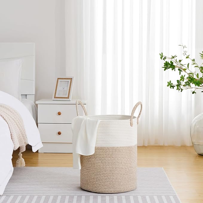VIPOSCO Large Laundry Hamper, Tall Woven Rope Storage Basket