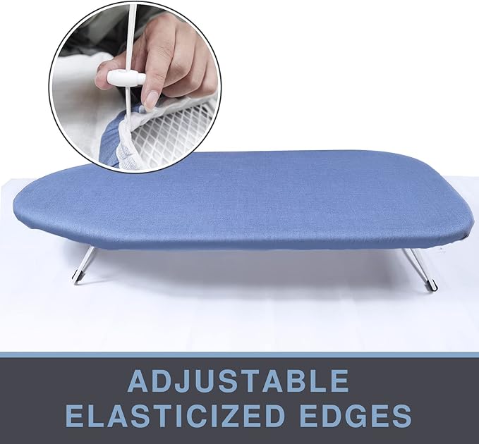 Small Ironing Board Cover and Pad 12.5 x 30, Elastic Edge, Silicone Coated