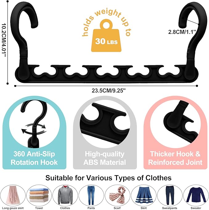 24-Pack-Closet-Organizers-and-Storage, Closet-Organizer-Hangers 5 Holes