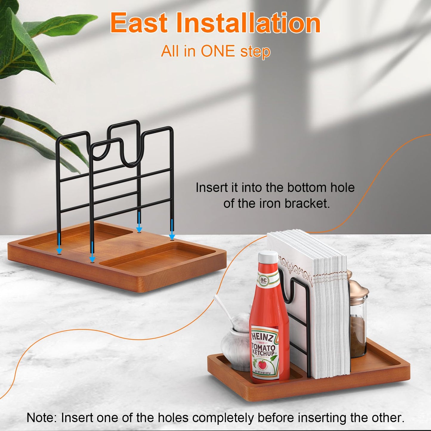 PENGARO Napkin Holder for Table, 360° Rotating Napkin Holders Metal Dining Napkin Dispenser with Salt and Pepper Shakers Holder, Standing Paper Napkin Storage for Kitchen Dining Table, Brown