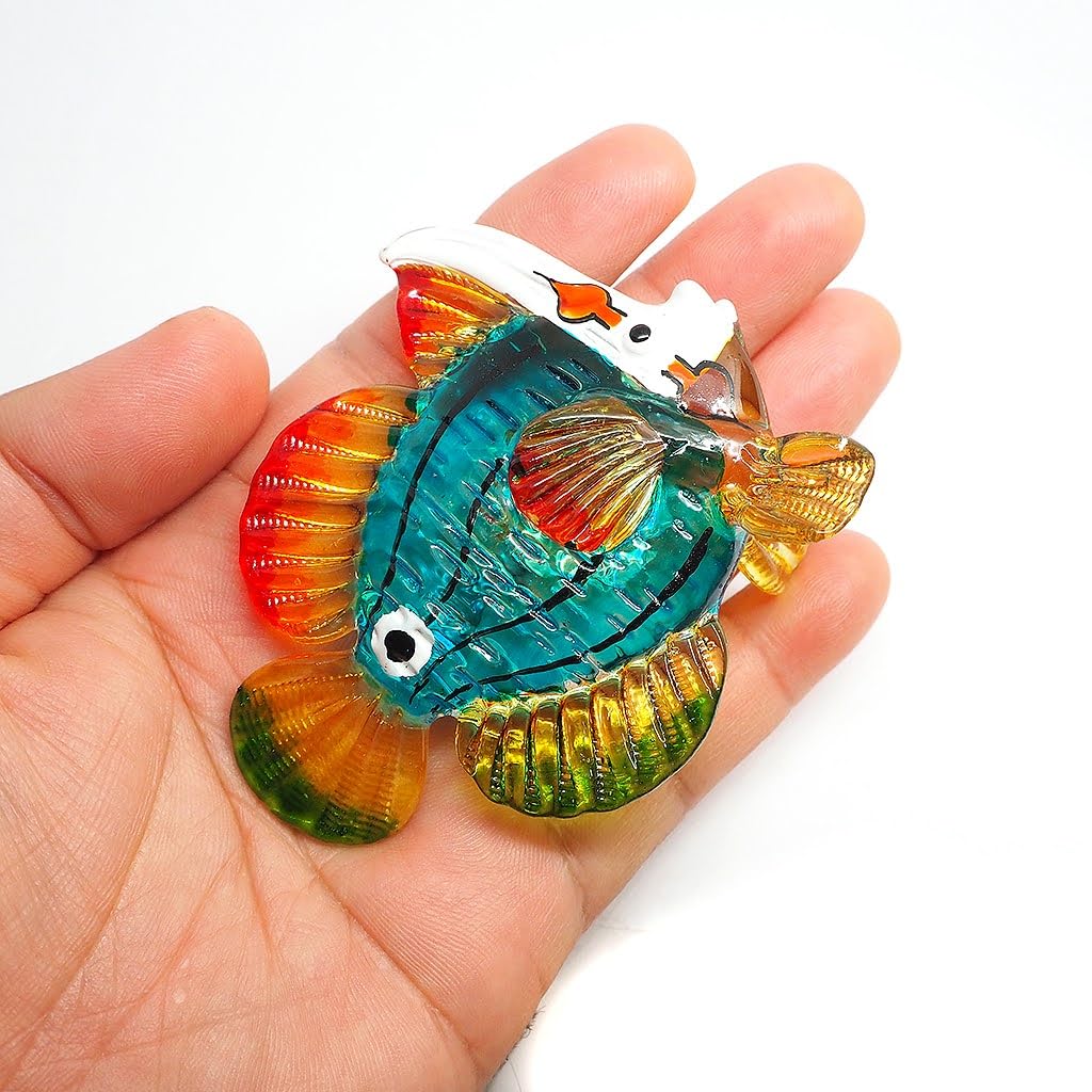 ZOOCRAFT Blown Glass Fish Figurine, Hand Painted Sea Creature Gift Ornament, 2.6" Tall Blue/Green Coastal Decor