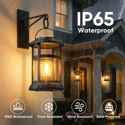 NFEVER Solar Lanterns Outdoor Waterproof: 2 Pack Hanging Solar Lights for Outside Patio Porch Garden Tabletop Decor - Bright LED Warm White Solar Powered Lighting - Unique Gardening Gifts for Mom