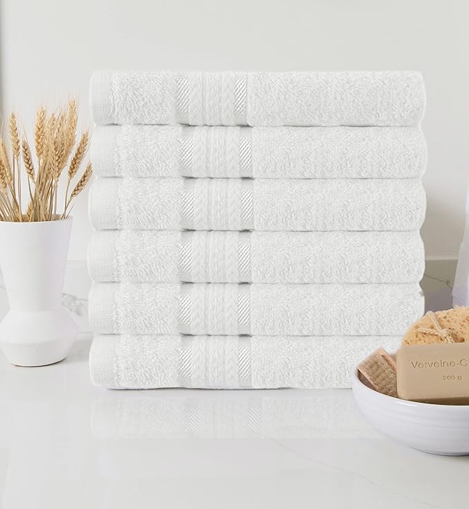 Cotton Craft Ultra Soft 6 Pack Hand Towels 16x28 White Weighs 6 Ounces Each