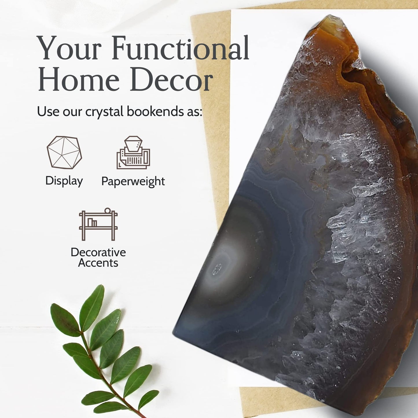 Nature's Decorations Natural Agate Bookends - A-Quality Small Heavy Duty Geode, Earth Tone & Neutral Decor, Unique Crystal Gift, 1 Pair (2-3 lbs)
