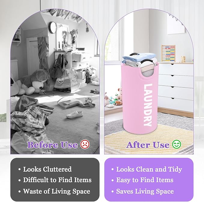 2Pcs Foldable Pink Laundry Basket