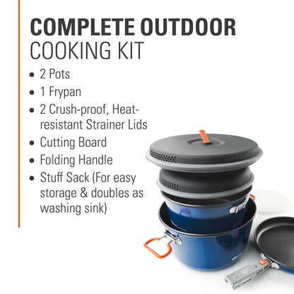 GSI Outdoors Bugaboo Base Camper Large, High-Efficiency Cookset – Ceramic Non-Stick Coated, Includes 5L & 3L Pots, 9" Fry Pan, Accessories