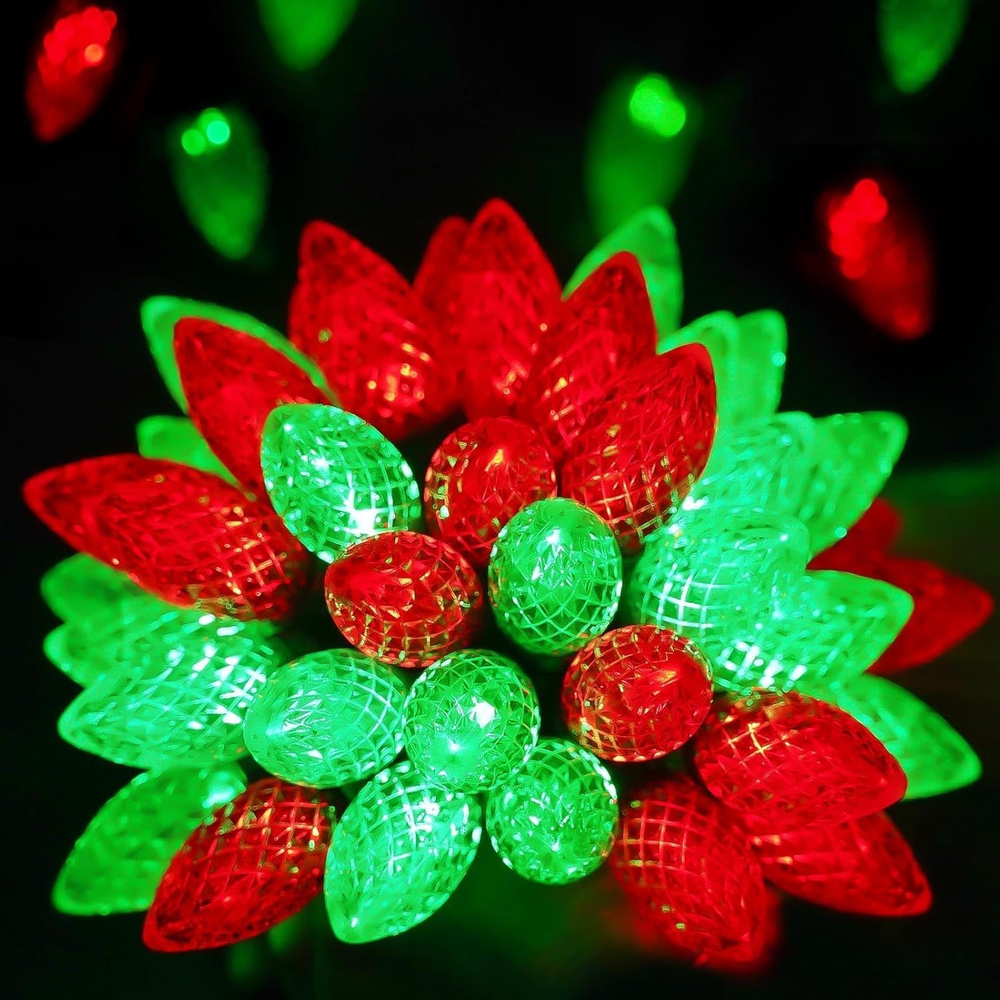 2 Pack 66FT 100LED Extendable C9 Christmas Lights Outdoor/Indoor, Waterproof Christmas String Lights Plug in, Green Wire LED Fairy Lights for Xmas Tree Garden Patio Wedding Party Decor (Red and Green)