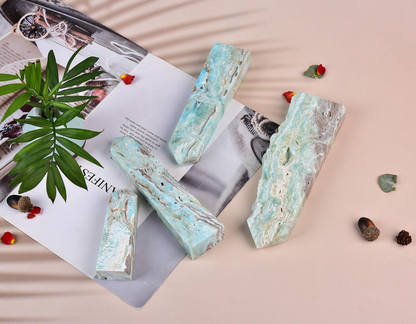 AMOYSTONE Healing Large Crystal Tower Hemimorphite Obelisk Blue Small 7-14 OZ for Home Décor Crystal Grid Meditation Therapy