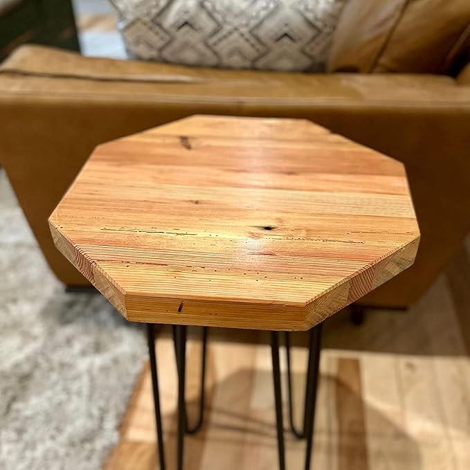Modern Timber Craft Reclaimed Wood Hairpin Leg Table | 16" Rustic Small