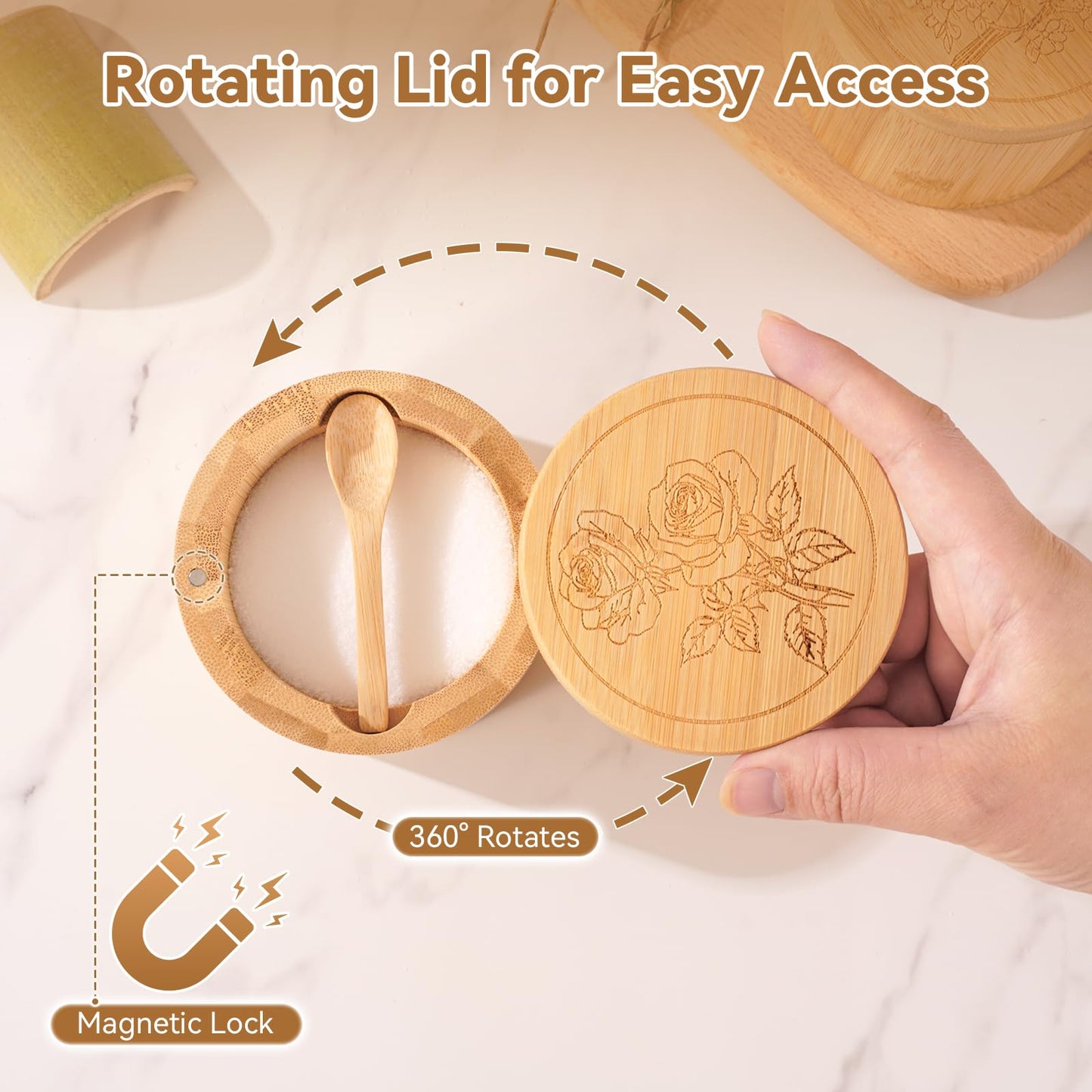 Timtopno Bamboo Salt Cellar and Engraved Salt Box