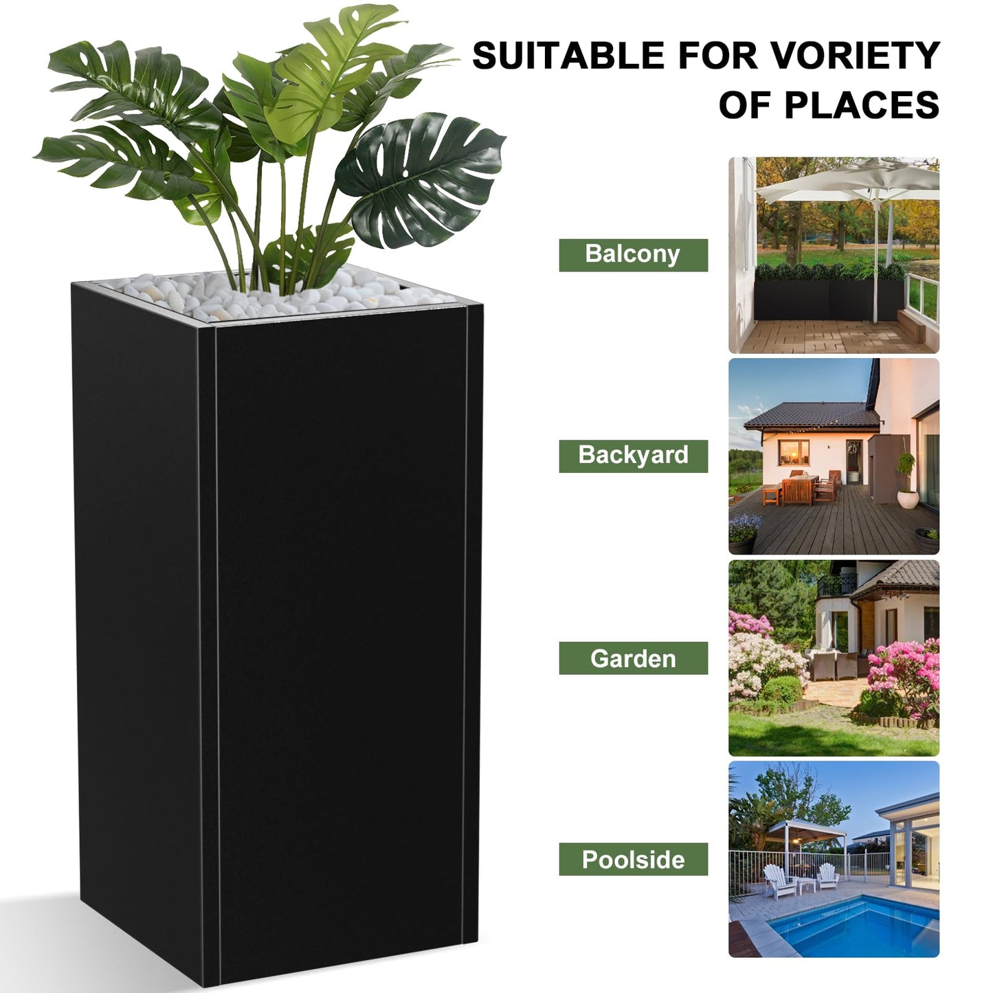 Baotree Metal Planter Box, Planter Boxes Outdoor Heavy Duty Metal Garden Planter Spliced Flower Pot with Partitions, All-Weather Use with Drainage Holes for Patio/Porch-30 x 14" x 14"