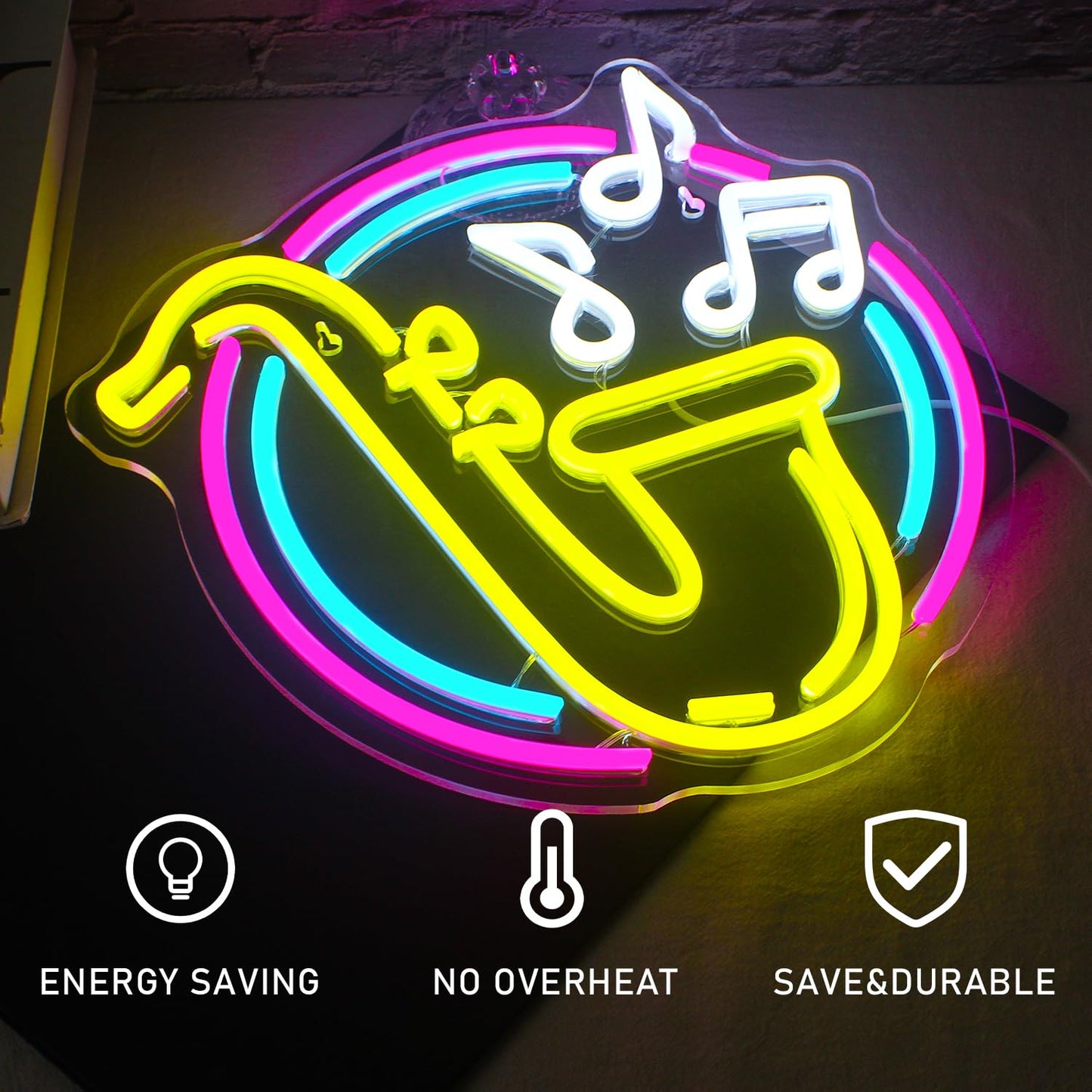 FAXFSIGN Saxophone Neon Sign Led Neon Lights for Wall Decor Jazz Music Light Up Signs for Bedroom Music Live Studio Classroom Party Decorations Christmas Gifts