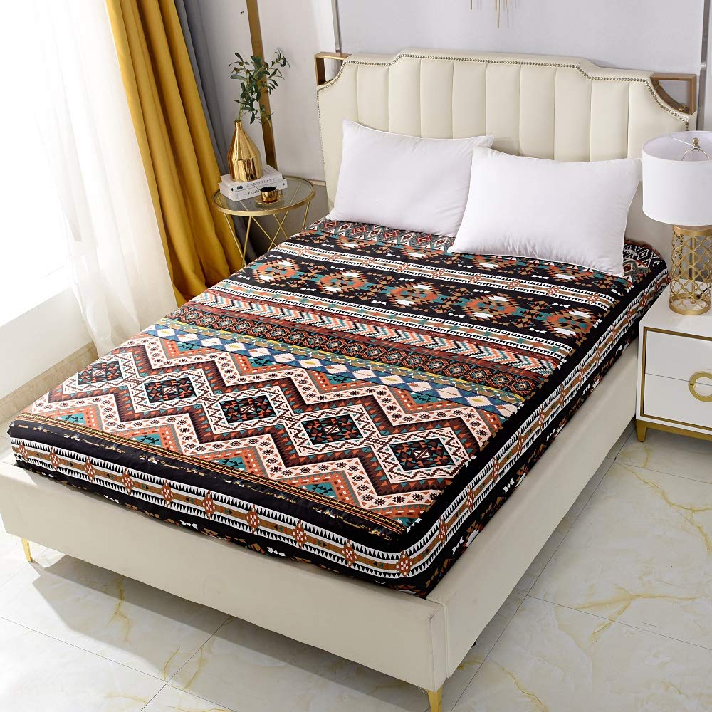 Bedding Fitted Sheet with Deep Pocket Mattress Cover Sheets,Boho Printed Fabric Bed Sheets (Brown(Boho), Queen)