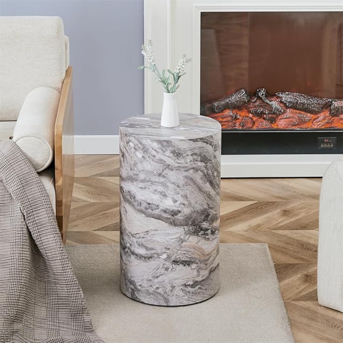 Round End Table Living Room Table, Faux Marble Sofa Couch Side Table, Bedside