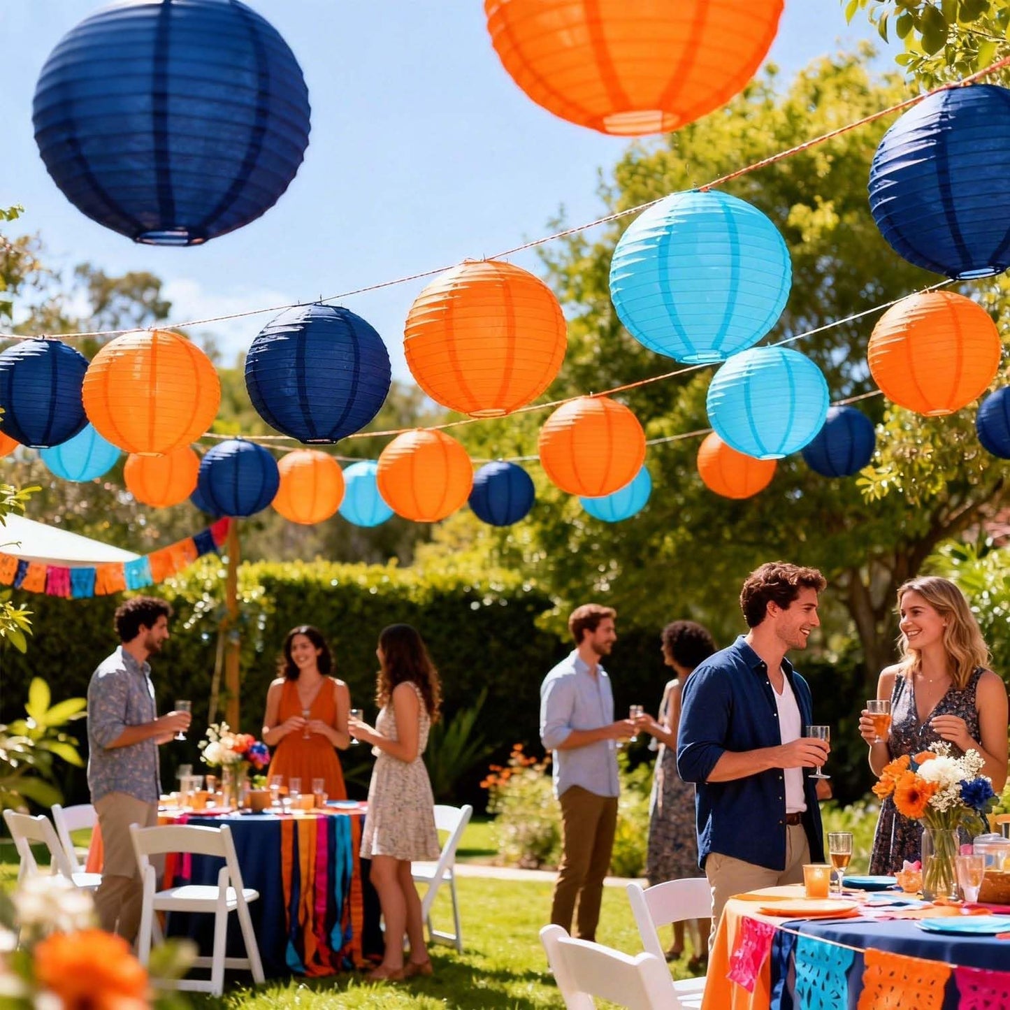 KUNYYI Orange and Blue Paper Lanterns 12Pcs Hanging Lantern for Birthday Party, Wedding, Home Decor, Baby Shower Festive Decoration