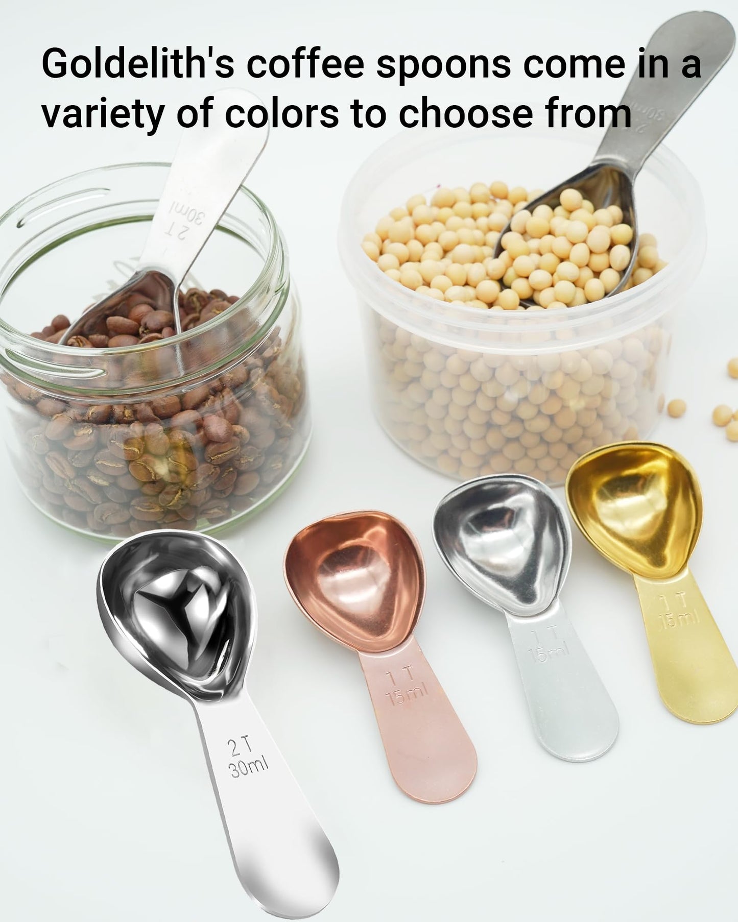 Coffee Scoop 30ml 2PCS, 2 Tablespoon Measuring Spoons, Ergonomics Design Coffee Scooper Stainless Steel Manufacture，Coffee Scoop for Ground Coffee Protein Powder Sugar Cereal (Silver, 2 tbsp-30ml)