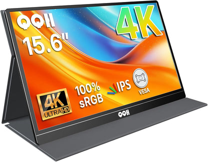 QQH 4K Portable Monitor, 15.6" IPS 3840x2160 UHD USB-C HDMI Travel Portable Monitor for Laptop, Ultra-Slim Alloy Gaming Monitor Second Display with w/Smart Cover for PC, Phone, PS5/4, Xbox, Switch