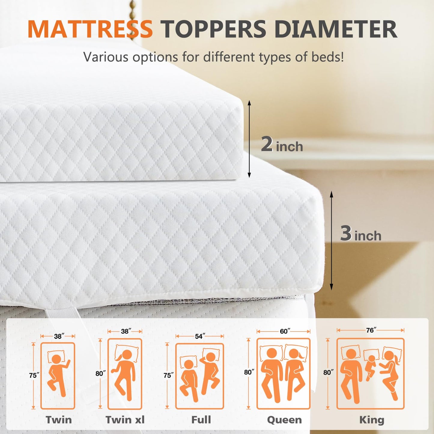 Sweetcrispy Memory Foam Mattress Topper Queen with Removable Soft Cover, 2 Inch Thick Gel Infused Cooling Toppers Pad for Queen Size Bed, Sleeper Sofa, RV, Camper, CertiPUR US Certified, Ventilated