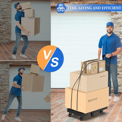 SOYO Folding Hand Truck, 500lbs Heavy Duty Dolly, Portable 6 Wheels Collapsible Luggage Cart with 2 Elastic Ropes for Moving, Travel, Shopping, House Office Use, Black