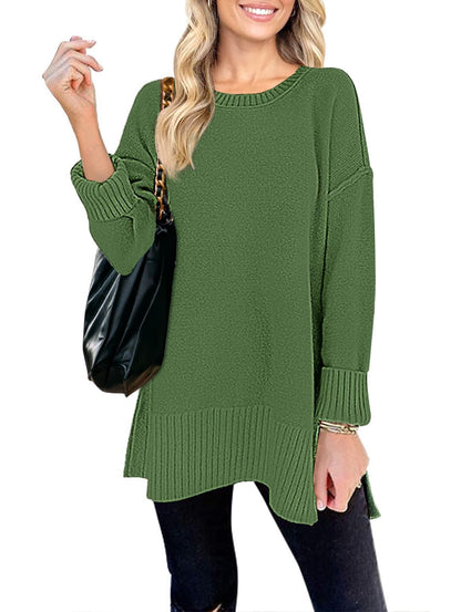 MEROKEETY Women's 2025 Fall Winter Oversized Pullover Sweater Casual Loose Crew Neck Long Sleeve Side Split Jumper Tops