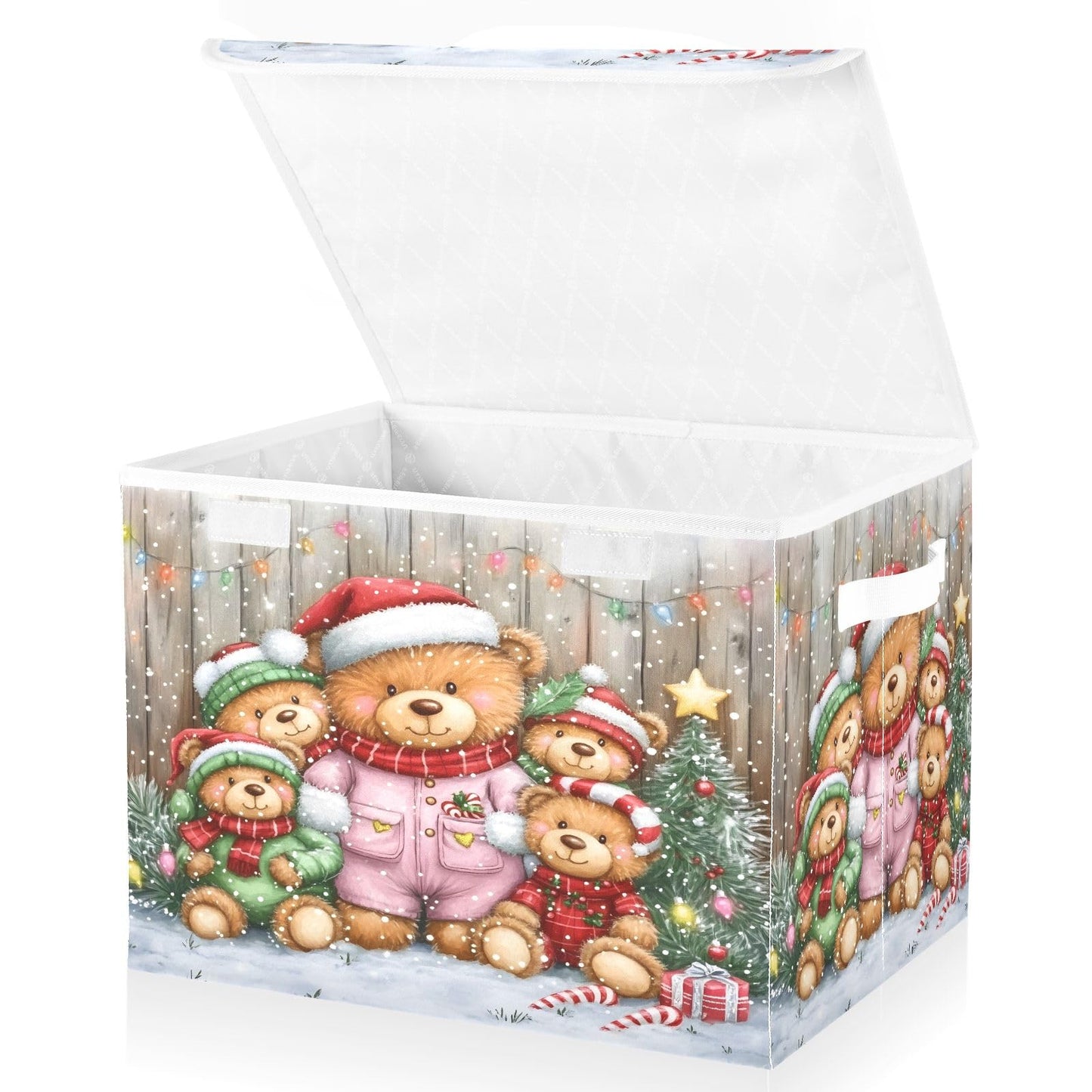 Bolaz Storage Bins with Lids and Handles,Christmas Bear Storage Box Basket with Cover Collapsible Organizer Containers for Home Closet, Shelves