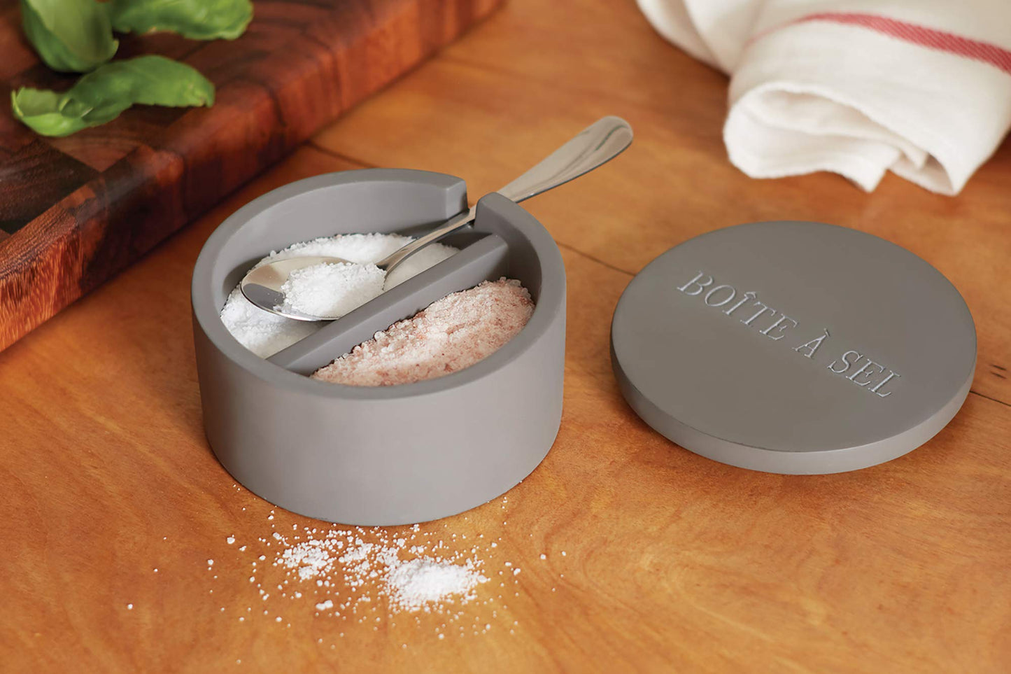 Fox Run Cement Dual Chamber Salt Cellar, 3 x 5 x 4.75 inches, Gray