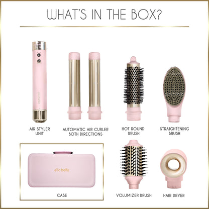 ELLA BELLA® 6 in 1 Professional Hot Air Styler • Powerful Hair Dryer & Straightener Set • Styling Without Heat Damage • Fast Drying Curling Volumizing Straightening • Includes Protective Travel Case