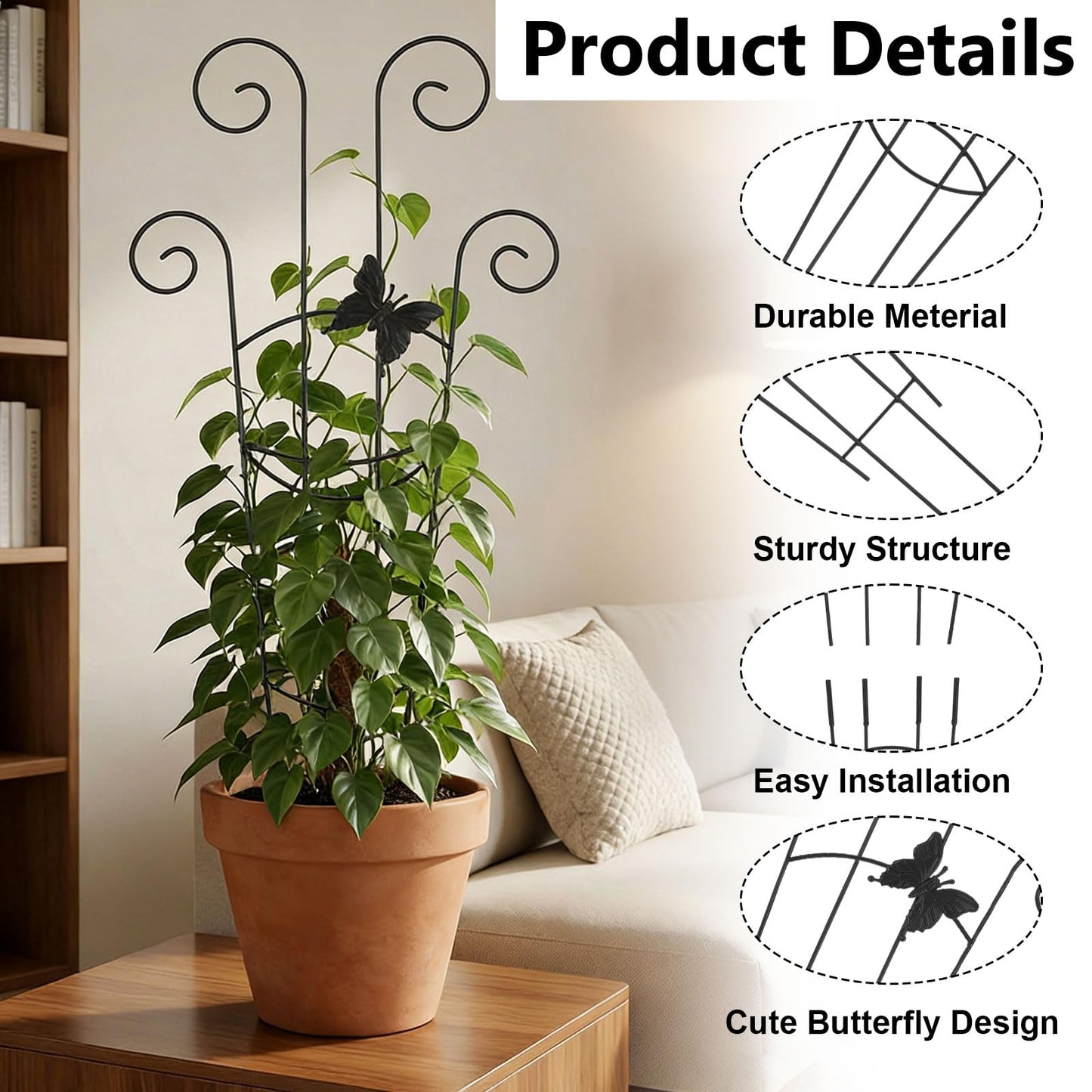 2 Pack Trellis for Climbing Plants Indoor, 30In Monstera Plant Support Structures, Plant Trellis for Potted Plants Stakes, Metal Climbing Support Outdoor for Ivy Pothos Monstera Hoya Flower, Butterfly