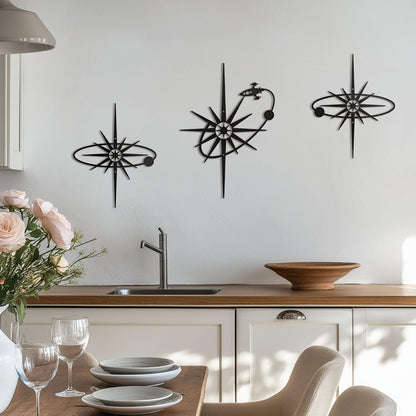 OYEFLY 3 Pieces Metal Wall Art Sun Moon Stars Sculpture (style 1)