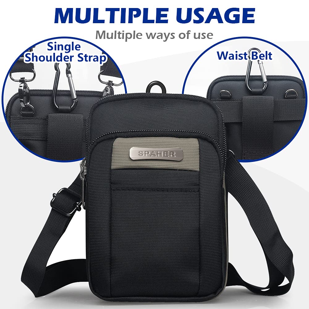 SPAHER Small Men's Side Bag - Outdoor Sports Hiking Waist Pack Crossbody Tactical MOLLE EDC Cellphone Pouch Belt Bum Business Fanny Hip Messenger Sling Travel Gym Bag
