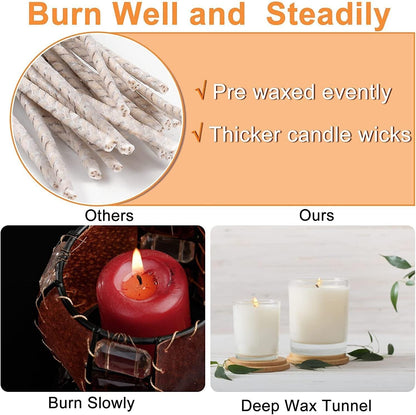 CD10 Soy Wax Candle Wick,100pcs 6" Pretabbed Wicks for Candle Making,Thick Candle Wick with Base
