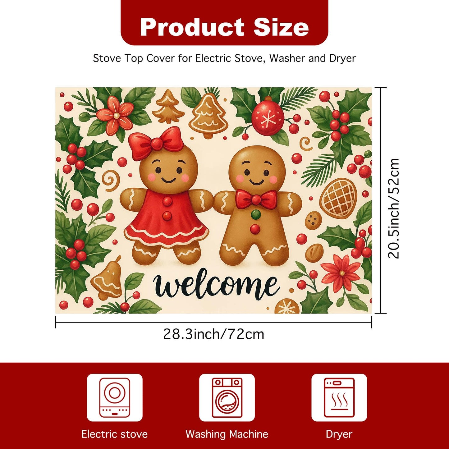 HOMETITUTE Stove Top Covers for Electric Glass Stove 28x20 Inches Christmas Gingerbread Couple Design Heat Resistant Cooktop Protector Cover Glass Stovetop Cover for Kitchen Countertops and Sinks