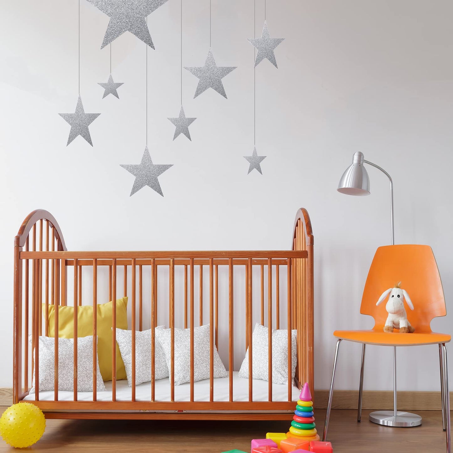 Boao 72 Pieces Silver Stars Shaped Cutouts Silver Cardboard Stars 4 Sizes 6cm/12cm/20cm/30cm Hanging Glitter Garlands with Nylon String for Wedding Birthday Party Graduation Classroom Wall Decor