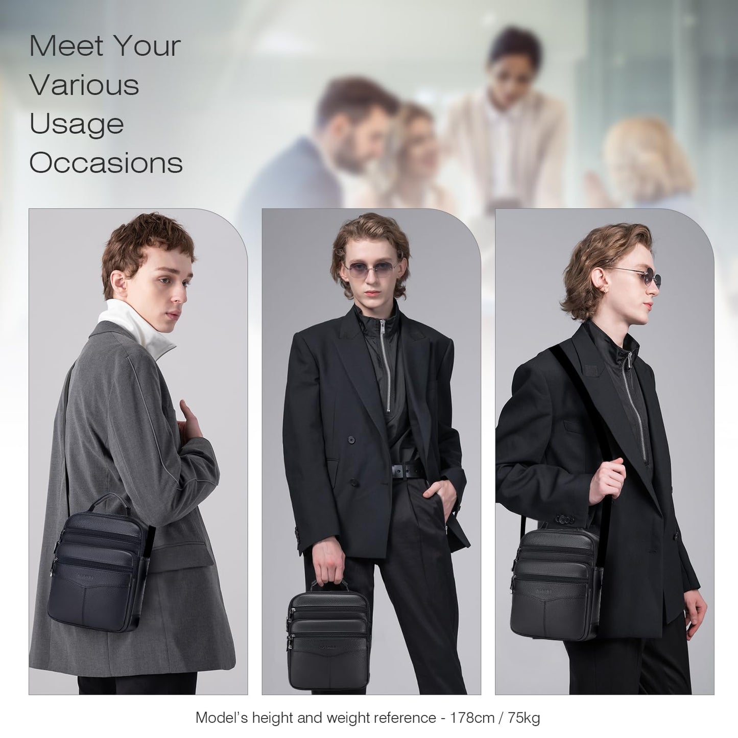 SPAHER Shoulder Bag Men Leather Handbag Business Messenger Backpack Crossbody Casual Tote Sling Travel Bag Document Bag with Top-Handle and Adjustable Strap Large Size