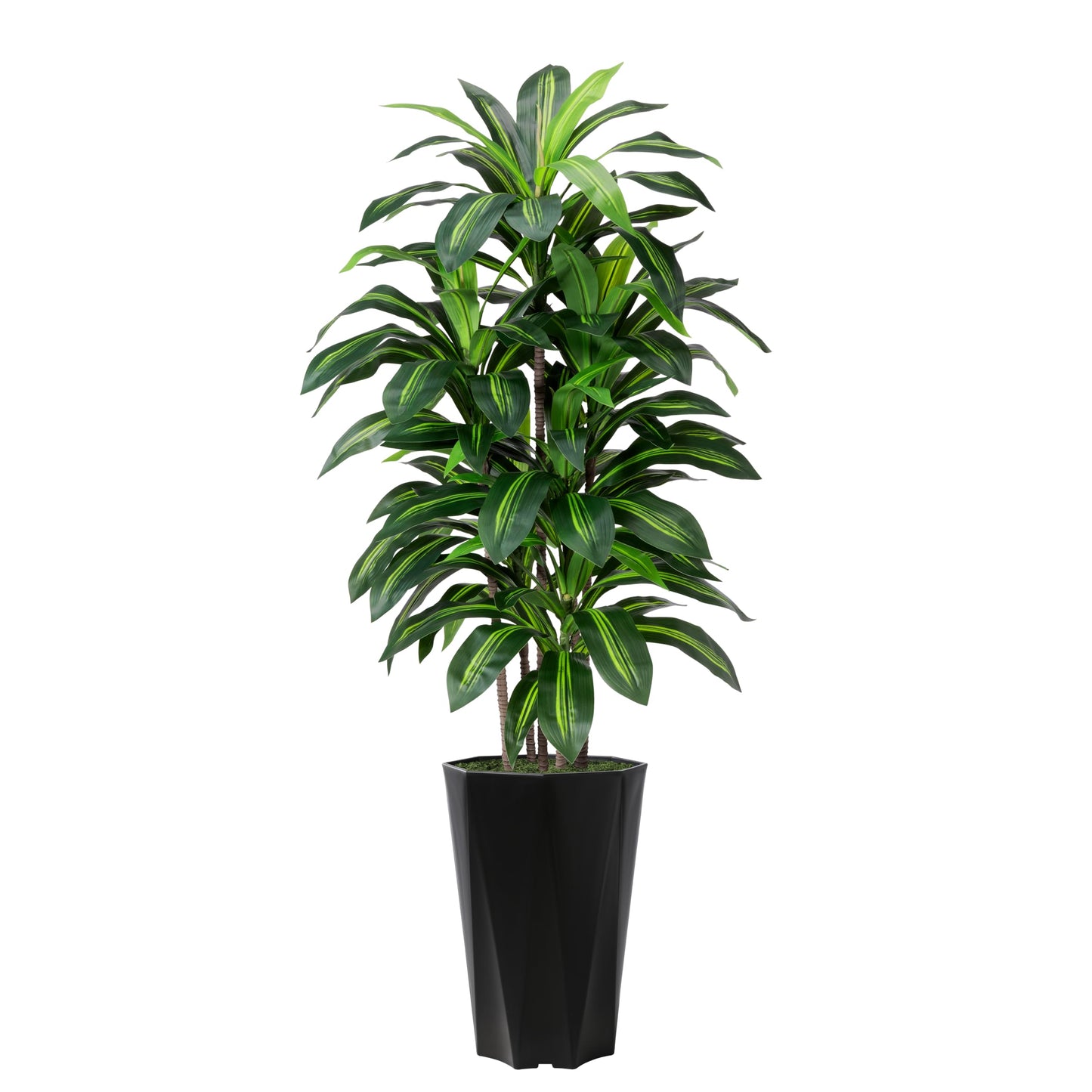 Artificial Dracaena Tree 5FT - Faux Plant with Black Diamond Planter - Tall Fake Tropical Yucca Floor Plant Potted - Artificial Silk Tree for Home Office Living Room Decor Indoor