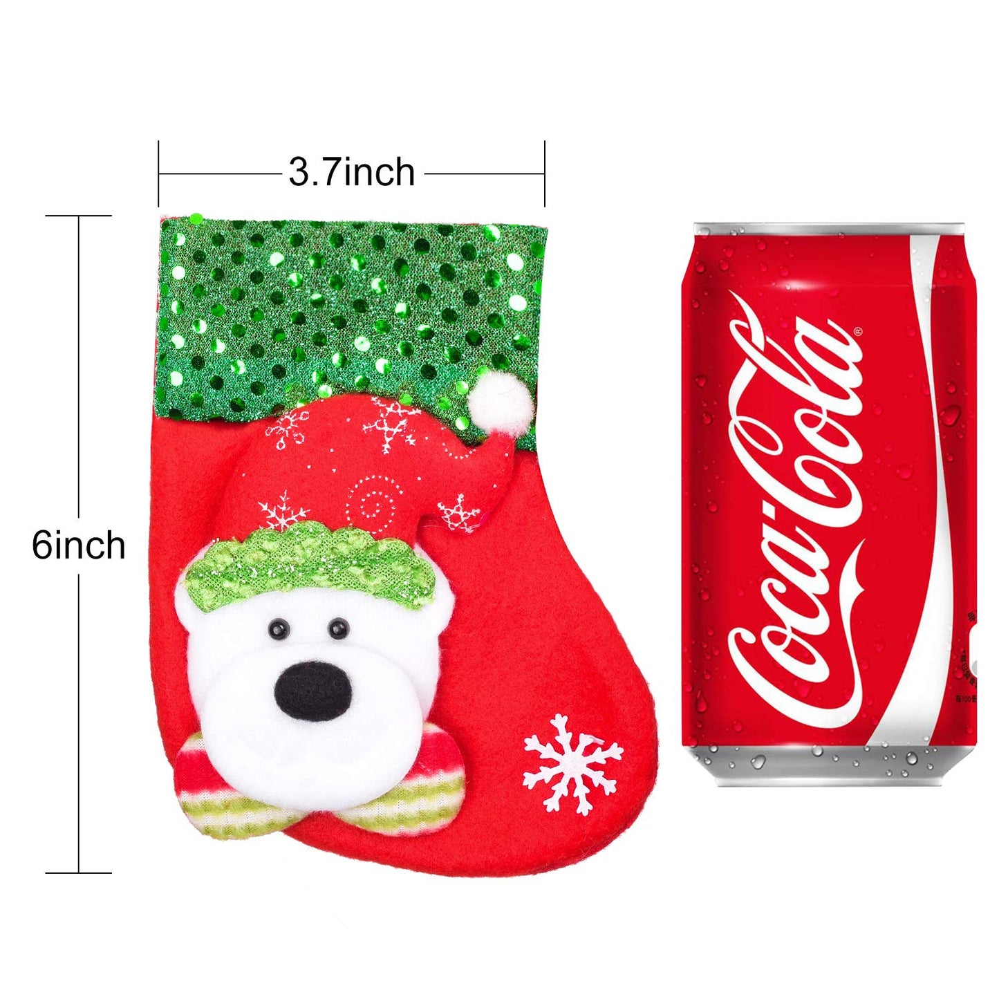 DearHouse12pcs Mini Christmas Stockings, 6" 3D Xmas Stocking Christmas Tree Ornaments Decorations - Santa Claus Snowman Reindeer Gift Card Silverware Holders