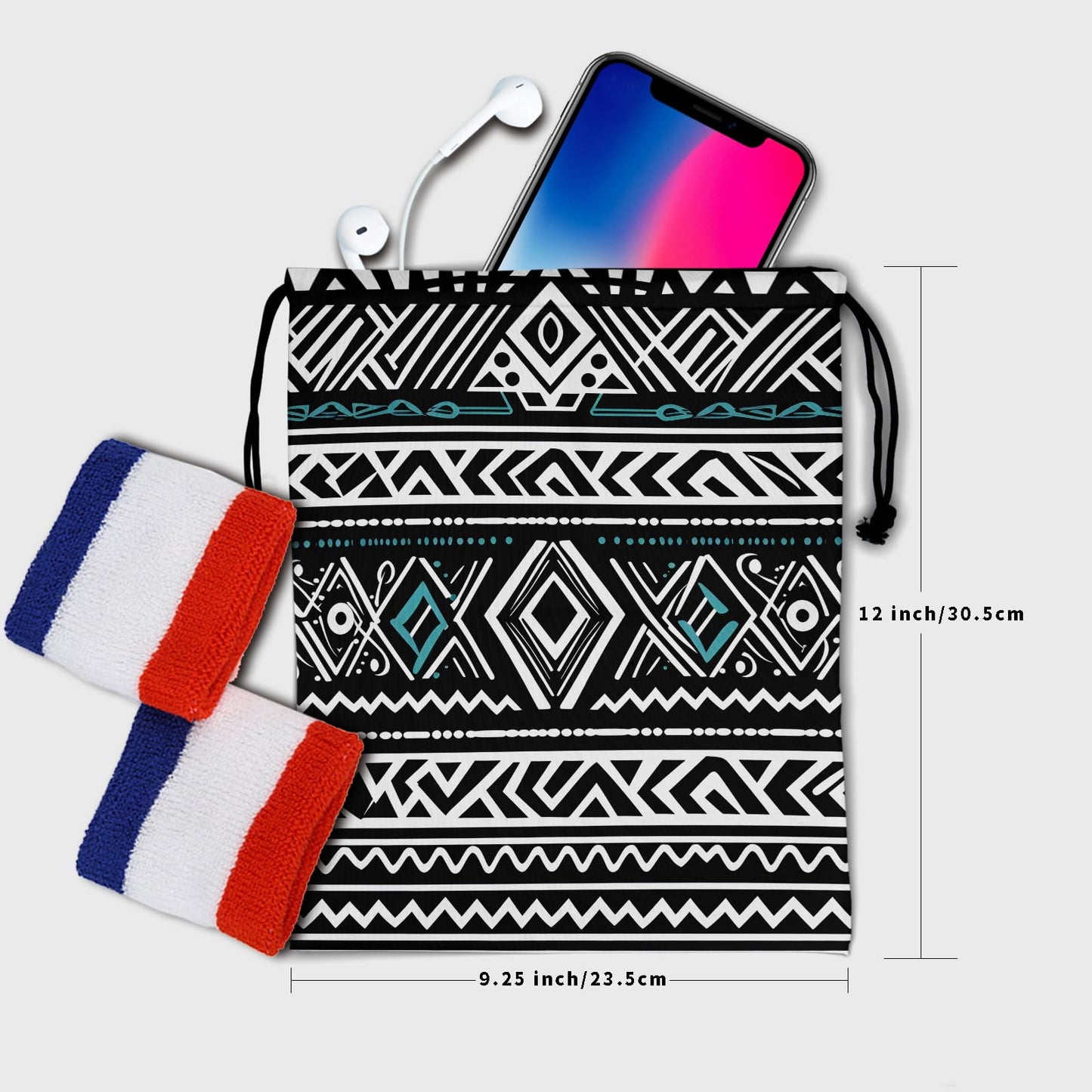 Nerxy Tribal Gymnastics Grip Bag - White Black Grip Bags for Gymnastics Mini Gym Bag Ethnic Drawstring Storage Pouch Adjustable
