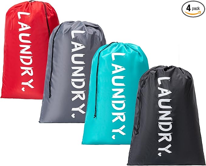 4 Pack XL Travel Laundry Bag, Machine Washable Dirty Clothes Organizer