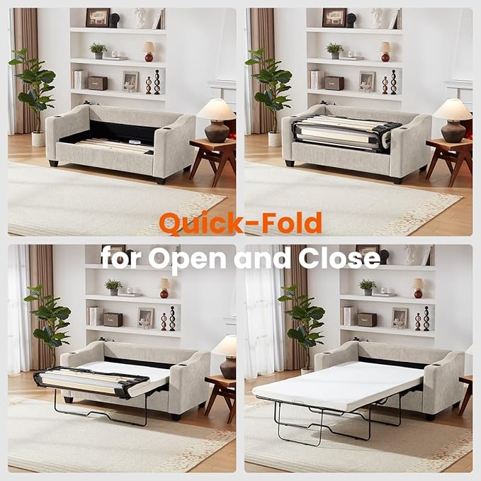 Full Size Pull Out Sleeper Sofa Bed, 2-in-1 Convertible Corduroy Pull Out Couch