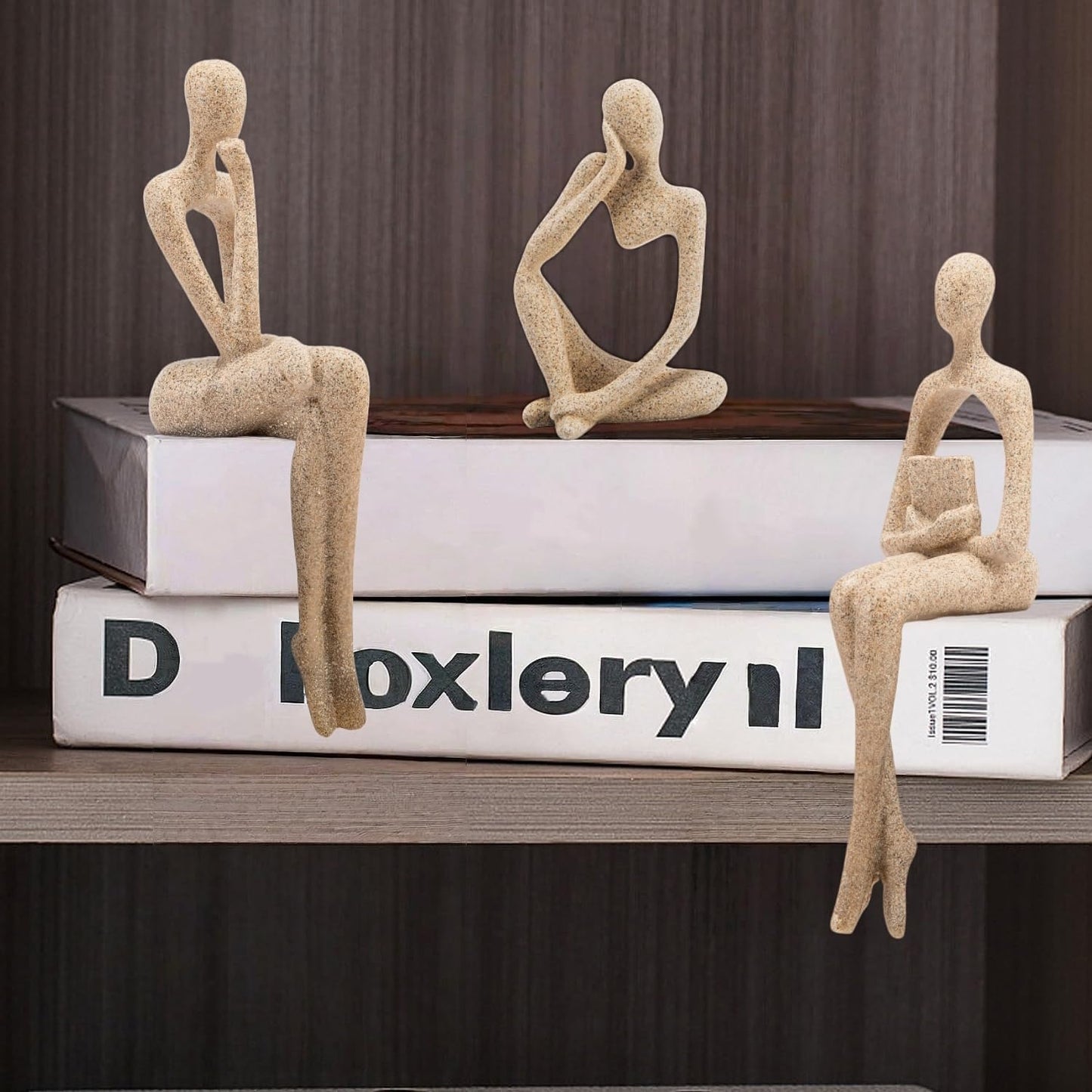 Gold Home Decor Thinker Statue Accents, Set of 3 Thinker Sculptures Office Decor Modern Abstract Resin Decoration on Shelf Table Desk for Living Room Office Bedroom Bookshelf Decor (Large)