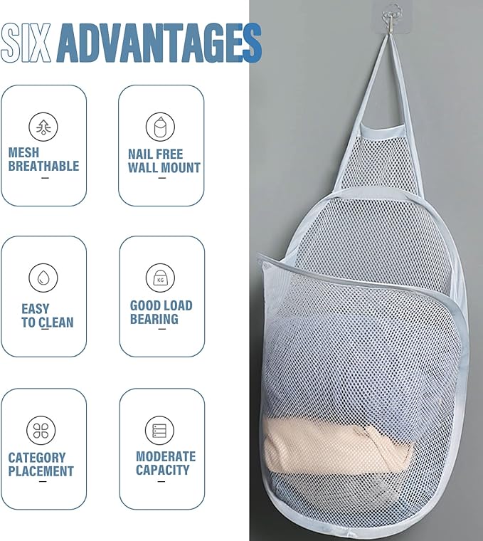 3 Pieces Hanging Laundry Hamper Foldable Mesh Hamper Dirty Cloth Basket