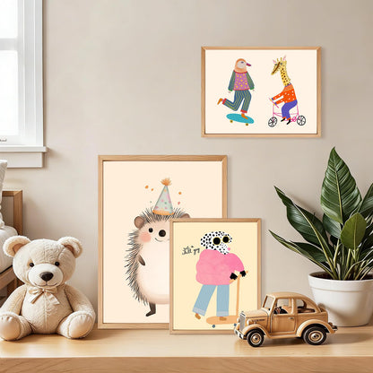 Aroutde 12Pcs Pink Girl Room Decorations Playroom Wall Art, Cartoon Animals Wall Art Funny Cat Dog Giraffe Hedgehog Prints Boys & Girls Kids Toddler Room Bedroom Eclectic Gallery Artwork (Unframed)