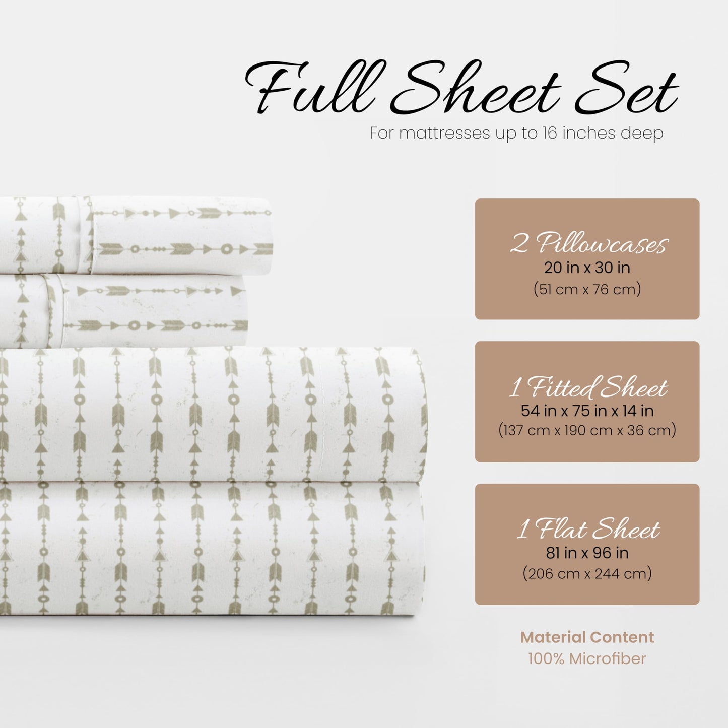 Linen Market 4 Piece Full Bedding Sheet Set (Sage Arrows) - Sleep Better Than Ever with These Ultra-Soft & Cooling Bed Sheets for Your Full Size Bed - Deep Pocket Fits 16" Mattress